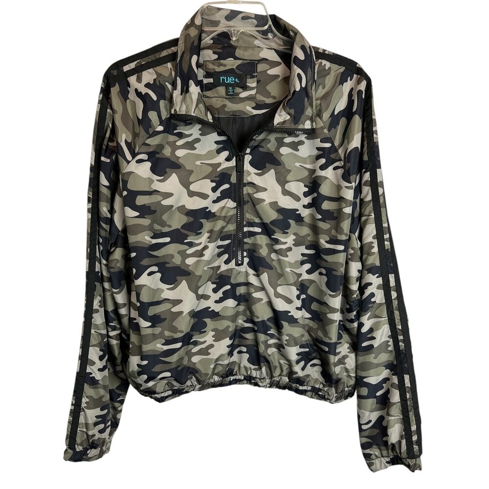 Rue+ Green Camo 1/2-Zip Lightweight Pullover Windbreaker Jacket Size 1X Lined